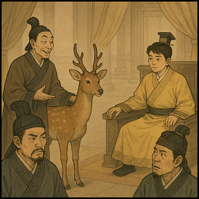 <사기(史記)>에는 지록위마(指鹿爲馬)라는 ‘사슴을 가리켜 말이라고 한다’는 고사성어가 나오는데, 진실을 감추고 거짓을 말하는 것을 빗대어 표현한 것이다.ChatGPT에 의한 AI생성 이미지