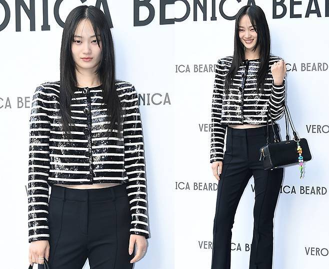 신현지가 런웨이 밖에서도 완벽한 피지컬과 스타일로 시선을 압도했다.사진=천정환 기자