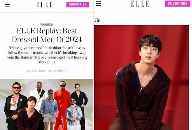 '패션 아이콘' 방탄소년단 진, 2024 전 세계 남자→밀라노 패션위크 '베스트 드레서'