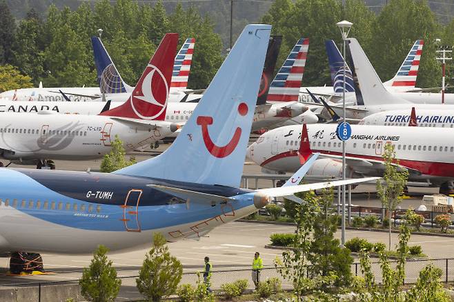 미국 워싱턴주 시애틀의 킹 카운티 국제공항에 인접한 보잉 시설인 보잉 필드에 주기된 보잉 737 MAX 항공기(사진=AFP)