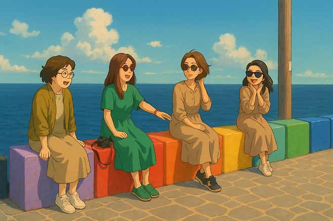 지브리 스타일로 바꾼 무지개 해안도로 여행사진