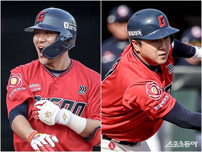 롯데 베테랑 김민성(왼쪽)과 정훈이 난세에 나타났다. 롯데는 둘을 통해 투자의 결실을 비로소 맺고 있다. 6일 사직 두산전에 출전한 김민성과 정훈. 사진제공｜롯데 자이언츠