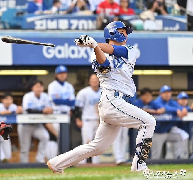 8일 오후 대구삼성라이온즈파크에서 열린 '2025 신한 SOL Bank KBO리그' SSG 랜더스와 삼성 라이온즈의 경기, 삼성이 7:3으로 승리하면서 2위 탈환에 성공했다. 김영웅은 4타수 2안타 2타점 1득점을 기록했다. 엑스포츠뉴스 DB