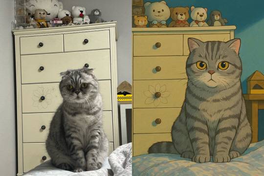 고양이 사진을 챗GPT를 이용해 '지브리 풍' 이미지로 변환한 모습. 유진아 기자