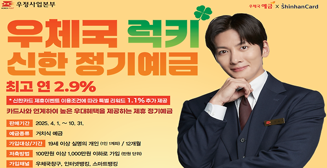 우정사업본부는 4월 1일부터 10월 말까지 ‘우체국 럭키 신한 정기예금’을 판매하고 있다. 우정사업본부 제공