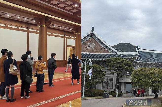 청와대를 방문한 관람객들이 사진을 찍기 위해 기다리는 모습. /사진=이민형 기자