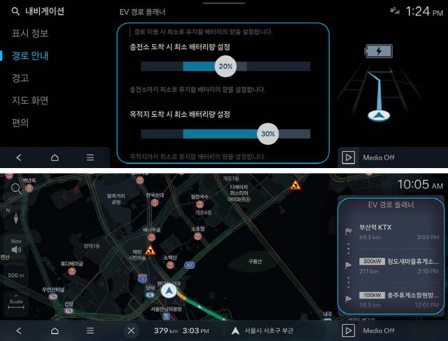 전기차 특화 기능인 'EV 경로 플래너'를 통해 배터리 잔량 관리에 도움을 준다. HMG저널