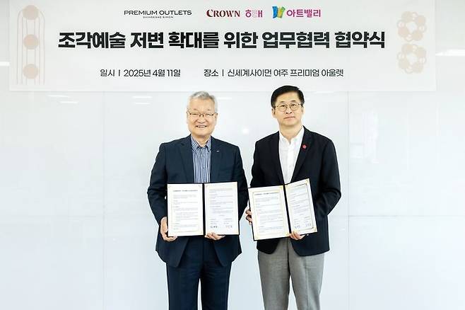 신세계사이먼-크라운해태제과그룹 업무협약식 사진(왼쪽 크라운해태제과그룹 윤영달 회장, 오른쪽 신세계사이먼 김영섭 대표) (사진=신세계사이먼 제공) *재판매 및 DB 금지