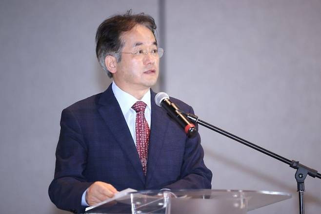 이동환 고양특례시장이 지난 11일 말레이시아 페낭을 방문해 킨텍스와 '페낭 워터프론트 컨벤션센터(PWCC)' 운영 계약 체결식에 참석해 축사를 하고 있다. 고양특례시 제공