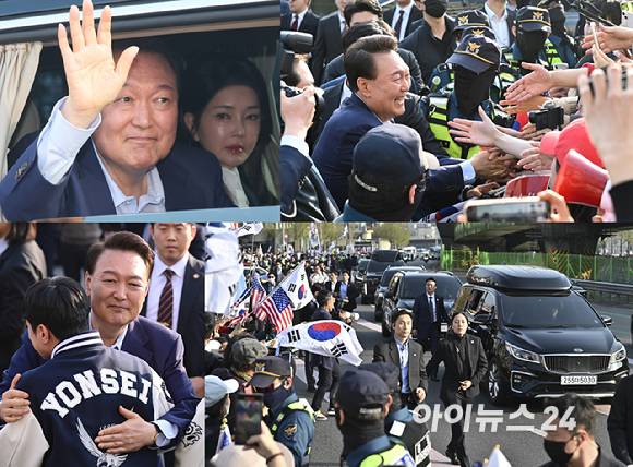 윤석열 전 대통령과 김건희 여사가 11일 오후 서울 용산구 한남동 대통령 관저를 떠나며 지지자들과 인사를 나누고 있다. [사진=정소희 기자]