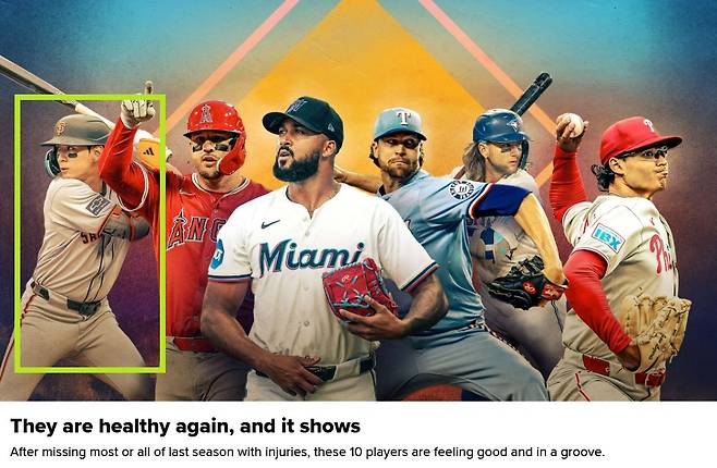 메이저리그 공식 홈페이지 메인을 장식한 이정후(연두색 네모). /사진=MLB.com 갈무리