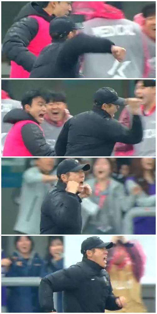 김천전 후반 8분 이현용의 짜릿한 극장골, 벤치에서 폭풍질주한 샤프 김은중 수원FC 감독. 캡처=쿠팡플레이