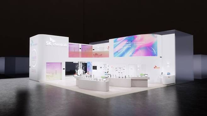 SK케미칼이 오는 15일부터 사흘간 중국 광둥성 선전에 위치한 선전세계전시컨벤션센터(Shenzhen World Convention and Exhibition Center)에서 열리는 차이나플라스 2025(Chinaplas 2025)에 참가한다. SK케미칼 부스 조감도.ⓒSK케미칼