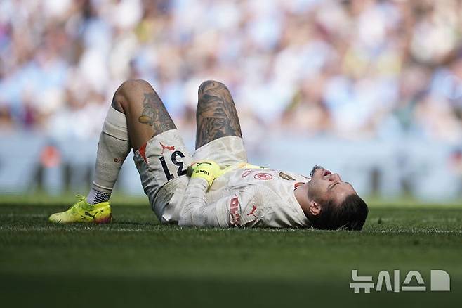 [맨체스터=AP/뉴시스] 잉글랜드 프로축구 프리미어리그(EPL) 맨체스터 시티의 에데르송. 2025. 4. 12.