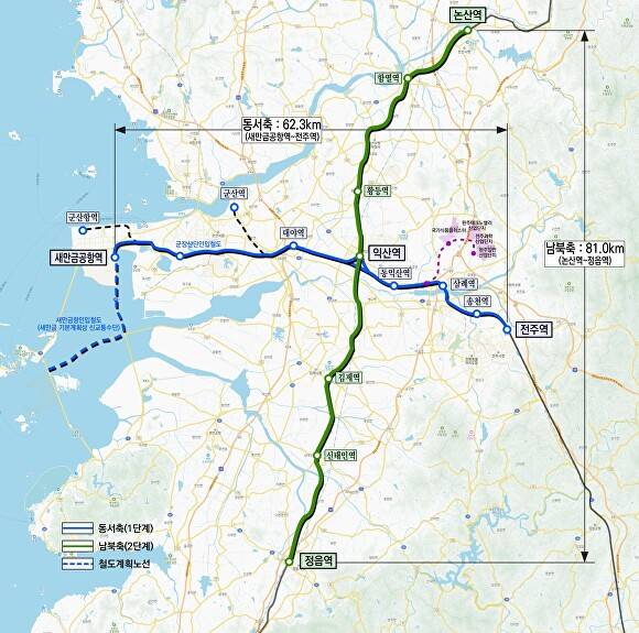 익산시가 추진하는 전북 광역철도망 계획도  [사진=익산시 ]