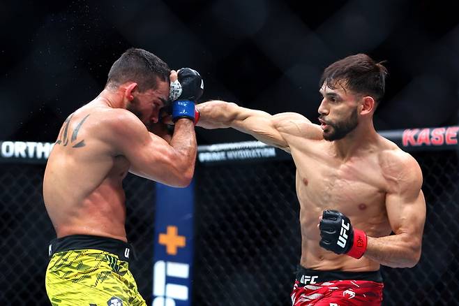 로드리게스가 핏불(왼쪽)에게 펀치 공격을 하고 있다. 사진 | UFC