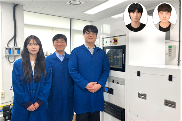 (왼쪽부터) 반도체공학대학원 김은영 박사과정, 신소재공학과 김경민 교수, 신소재공학과 김도훈 박사과정, (우측 상단 왼쪽부터) 신소재공학과 정운형 박사, 신소재공학과 김근영 박사. KAIST 제공