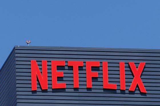 The Netflix logo is shown on one of their Hollywood buildings in Los Angeles on July 12, 2023. [YONHAP/REUTERS]