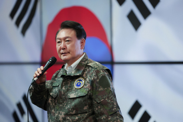 ▲ 윤석열 대통령이 2023년 8월 23일 한미연합사 전시지휘소(CP TANGO)를 방문해 '23년 을지 자유의 방패(UFS, Ulchi Freedom Shied) 연습상황을 점검하며 훈련에 참가한 장병들에게 격려발언을 하고 있다. ⓒ연합뉴스