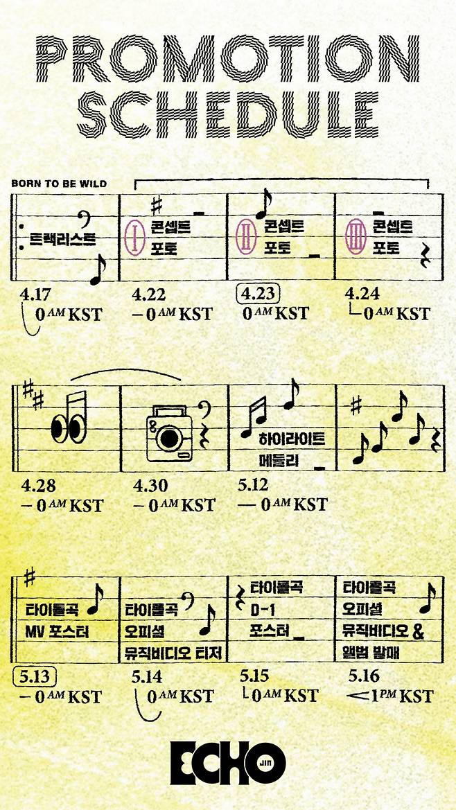 눈 음표·즉석 카메라 무엇?..방탄소년단 진, 호기심 가득 미니 2집 'Echo' 프로모션 스케줄러 공개