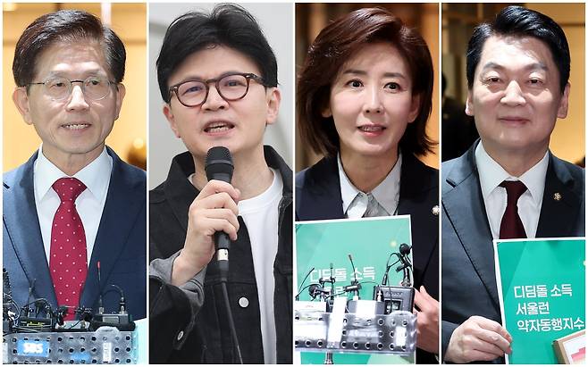 왼쪽부터, 김문수 전 고용노동부 장관, 한동훈 전 국민의힘 대표, 나경원 전 의원, 안철수 의원./연합뉴스·뉴시스