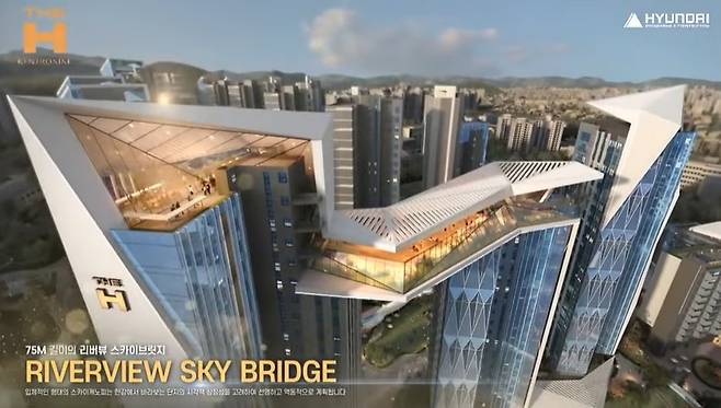 입찰 제안 당시 설계에 포함됐던 흑석9구역 스카이브리지 관련 이미지  [당시 현대건설 홍보영상 캡처]