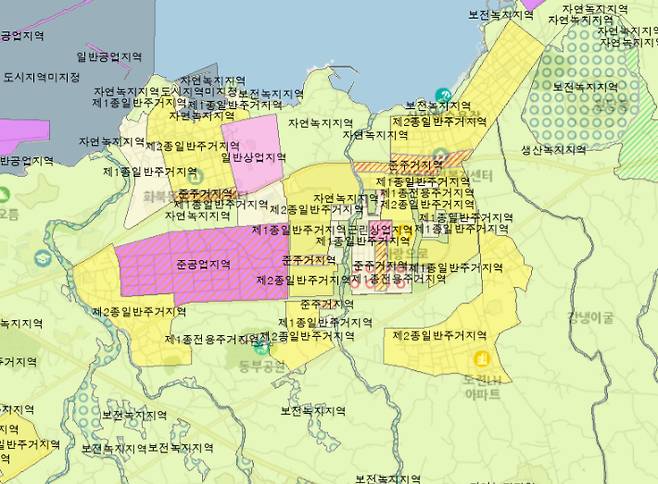 제주시 삼화지구 용도지역 표시도. 제주도 공간포털 캡처