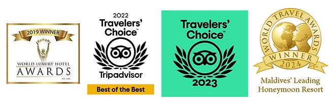 하이더웨이 리조트가 수상한 각종 호텔 관련 어워즈. 사진제공|팜투어