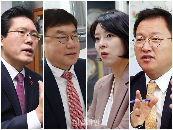 한동훈 국민의힘 대선 경선 후보의 '국민먼저캠프'에서 현역 재선 이상 의원으로 보직을 맡게 된 송석준 의원(대외협력총괄위원장), 서범수 의원(기획총괄위원장), 배현진 의원(전략총괄위원장), 김형동 의원(공보단장, 사진 왼쪽부터) ⓒ데일리안
