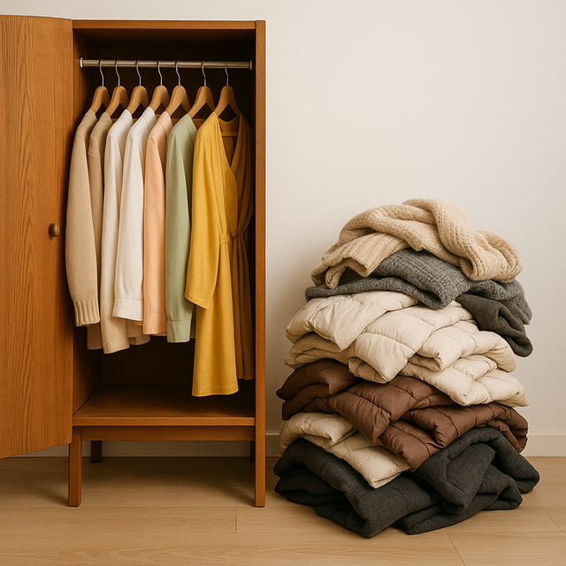 ▲ 겨울 옷 대신 봄 옷으로 채워진 옷장 [챗gpt 생성]