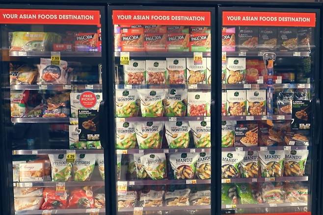 미국 한 대형마트에 CJ제일제당의 비비고 제품이 진열된 모습.  사진=한국경제신문