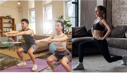 두 가지 대표적인 하체운동인 스쿼트(왼쪽)와 런지(오른쪽). 아령이나 역도 등 헬스기구 없이 아무데서나 할 수 있다.[사진=게티이미지뱅크(합성)]