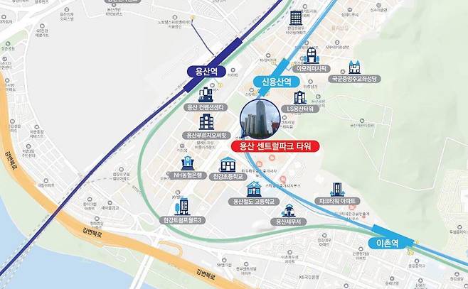 서울 용산 센트럴타워 위치. /온비드 제공