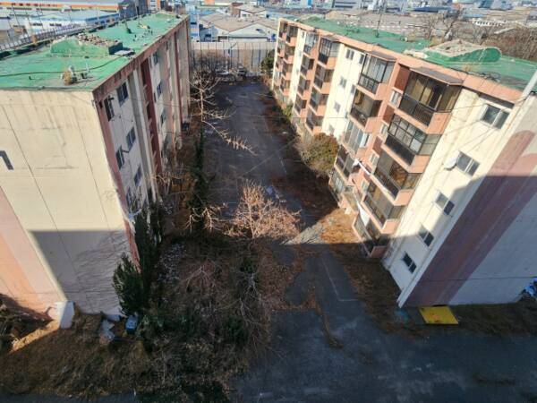 지난 2월 인천 미추홀구 주안동 한국폴리텍대학 남인천캠퍼스 교직원 아파트 전경. 아파트 외벽 페인트칠은 벗겨졌고, 단지 안에는 쓰레기들이 버려져 있다. 경기일보DB