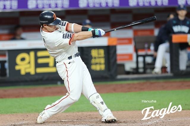 19일 대전 NC전에서 홈런포를 가동한 한화 노시환. 사진=한화 제공