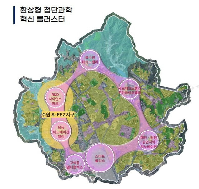 수원특례시는 수원 경제자유구역을 환상형 첨단과학 혁신 클러스터로 추진해 '한국형 실리콘밸리' 도약 발판을 마련할 계획이라고 21일 밝혔다.수원특례시 제공