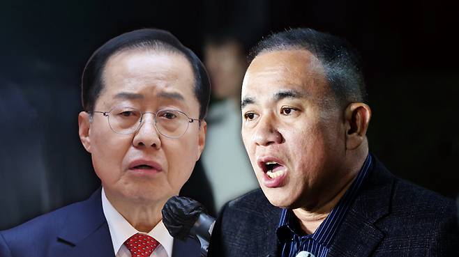 대선 출마를 선언한 홍준표 전 대구시장이 '정치 브로커' 명태균씨로부터 여론조사 결과를 대면 보고받은 정황이 공개됐다.&nbsp;홍 전 시장 최측근과 명씨의 카카오톡에서 '2021년 4월19일 홍준표-명태균 미팅 일정'이라는 메시지가 나오면서다. ⓒ시사저널 양선영 디자이너·연합뉴스