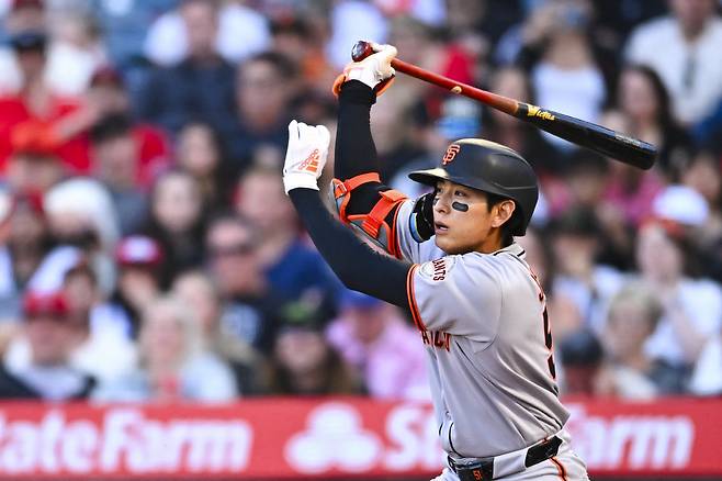 이정후가 가장 최근 친 안타는 지난 20일(한국시각) LA 에인절스전 8회에 날린 좌전안타다. Imagn Images연합뉴스