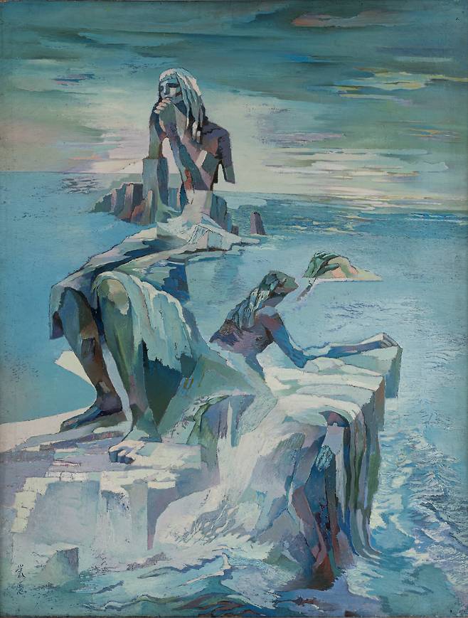 신영헌의 '한의 장'(1969). 바위와 분절된 인간 신체를 결합해 분단된 한반도를 상기시킨다./개인 소장