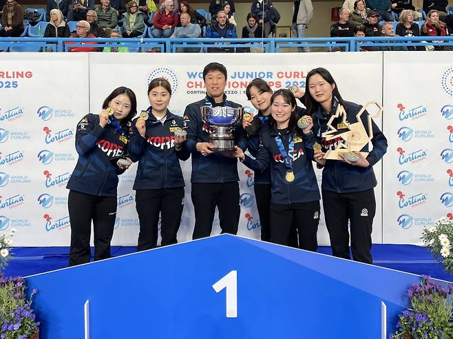 2025 세계주니어컬링선수권대회에서 우승한 전북도청 팀. 사진=대한컬링연맹