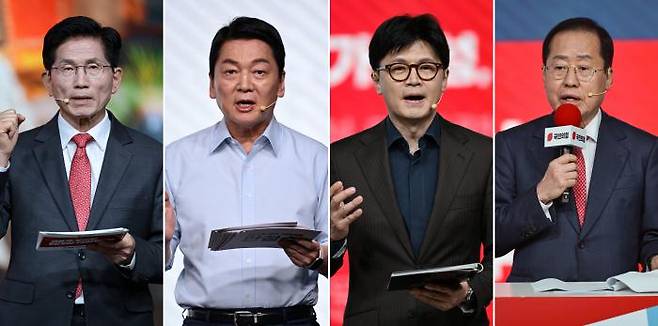 국민의힘 대선 후보 경선 선거관리위원회는 22일 2차 경선에 진출할 4명의 후보를 발표했다. 첫번째 컷오프를 통과한 4강 후보에는 김문수·안철수·한동훈·홍준표 후보(가나다순)가 이름을 올렸다. 연합뉴스