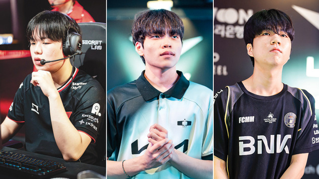 올해 LoL 챔피언스 코리아(LCK)는 신인 선수들의 약진이 그 어느때보다 도드라진다. 왼쪽부터 T1 ‘스매쉬’ 신금재, 디플러스 기아 ‘시우’ 전시우, BNK 피어엑스 ‘디아블’ 남대근. LCK 제공