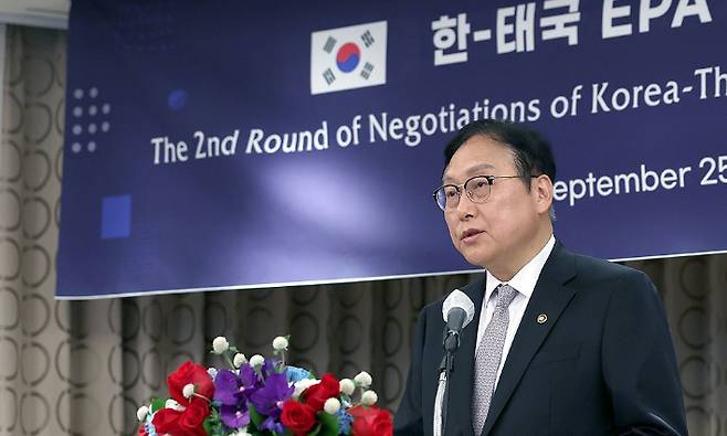 지난 2024년 9월 26일 2차 EPA 협상 개시를 선언하는 정인교 산업통상자원부 통상교섭본부장. 연합뉴스