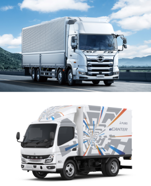 도요타 산하 히노자동차의 트럭(위)과 독일 다임러트럭 산하 미쓰비시후소의 트럭. 각 사 홈페이지