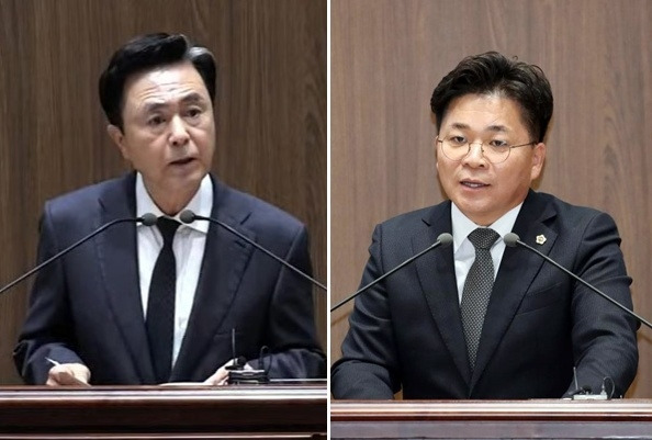 김태흠 충남지사와 김민수 충남도의원 [충남도의회 제공. 재판매 및 DB 금지]
