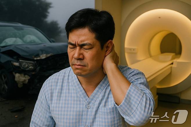 목 통증을 호소하고 있는 교통사고 환자(출처-Chat GPT. 자생한방병원 제공)