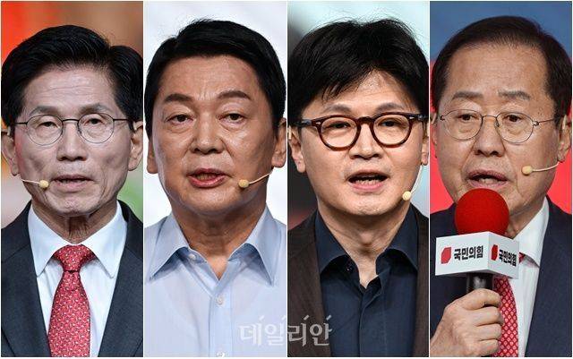 국민의힘 대선 경선 후보인 김문수·안철수·한동훈·홍준표 후보(가나다순)가 18일 오후 서울 강서구 ASSA아트홀에서 열린 '21대 대통령후보자 국민의힘 1차 경선 후보자 비전대회'에서 비전을 발표하고 있다. ⓒ국회사진취재단