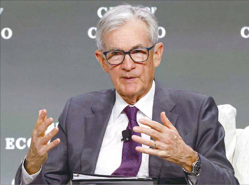 제롬 파월 미국 연준 의장이 지난 4월 16일(현지 시간) 미국 일리노이주의 시카고 이코노믹 클럽에서 경제 전망에 대해 발언하고 있다. (AFP=연합뉴스)