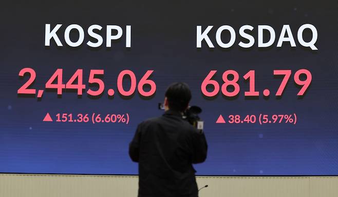 정치 테마주 과열 양상이 지속되자 한국거래소 시장감시위원회가 '투자유의 안내'를 발동했다. 사진은 한국거래소 서울사무소 홍보관에 표시된 시장 지수./사진=뉴시스