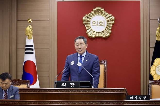 [임실=뉴시스] 23일 개회한 임실군의회 제345회 임시회 제1차 본회의, 장종민 의장이 회의를 진행하고 있다. *재판매 및 DB 금지